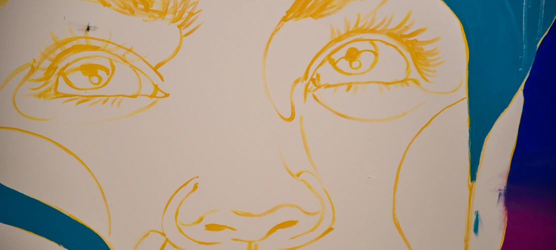 Early draft of a mural, yellow outlining can be seen