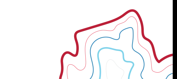 Colorful topographic lines on the bottom right-hand side of a white background